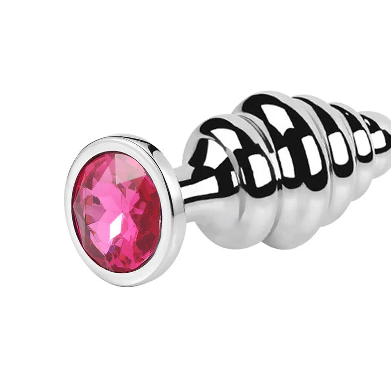 Stainless Steel Jewel Ribbed Butt Plug