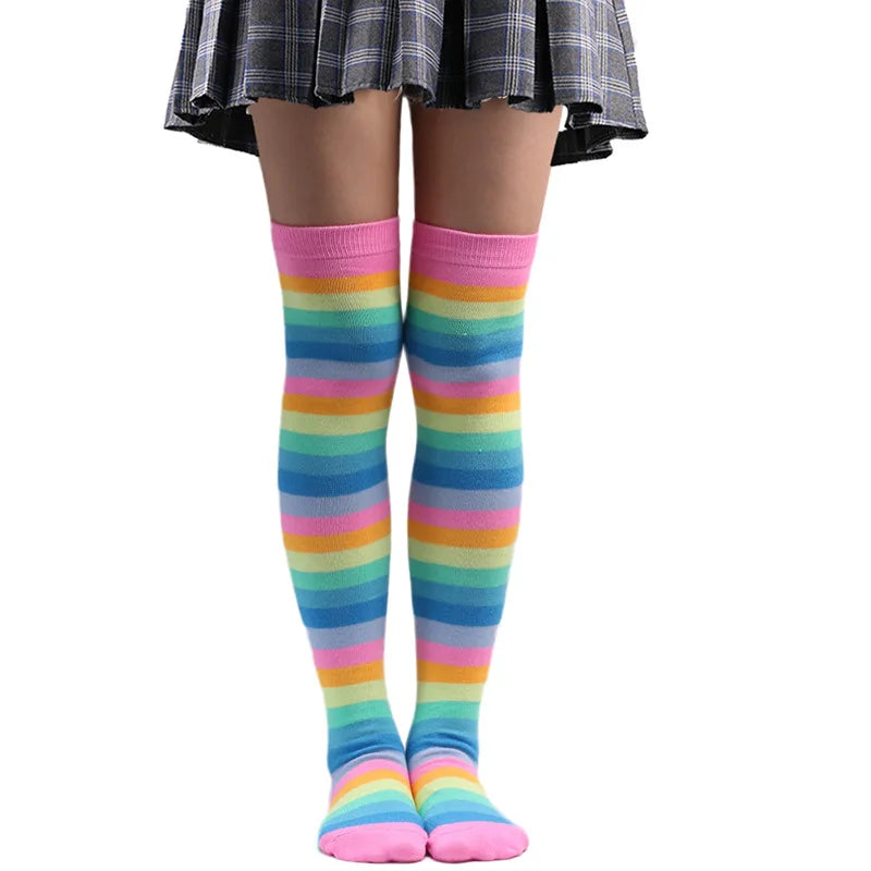 Colorful Rainbow Thigh-High Striped Socks