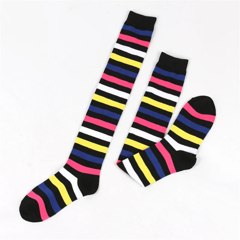 Colorful Rainbow Thigh-High Striped Socks