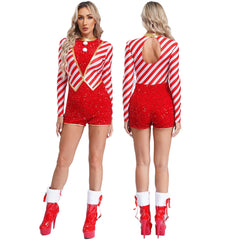 Women's Candy Cane Jumpsuit Costume