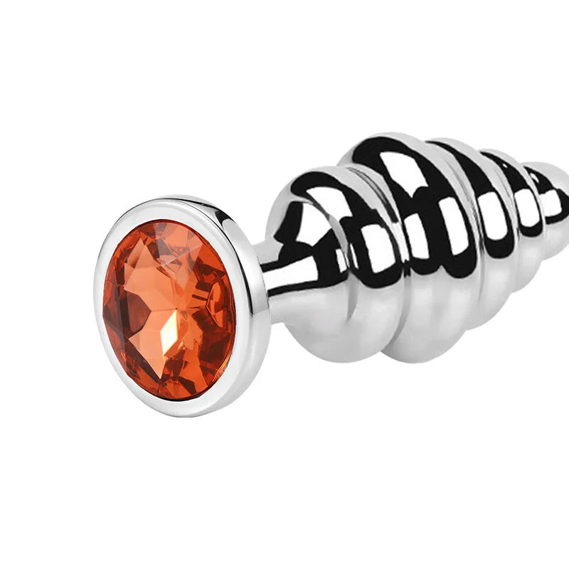 Stainless Steel Jewel Ribbed Butt Plug