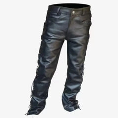 Black Lace Up PU Leather Pants