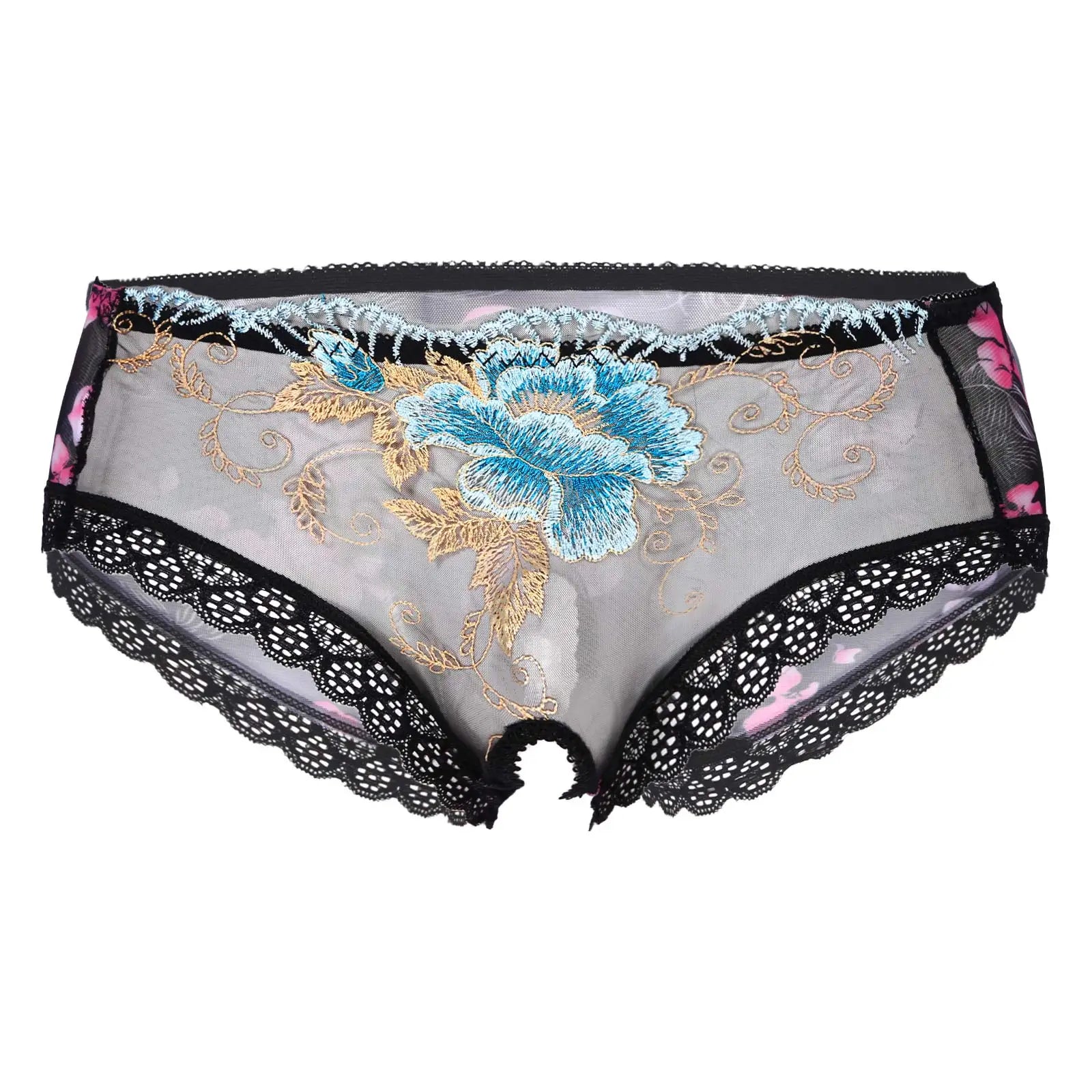 Men's Low Rise Flower Lace Mesh Boxer Briefs
