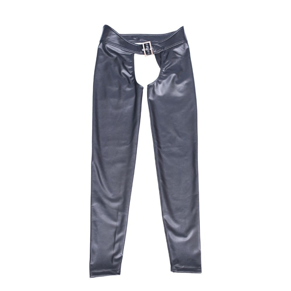 Tight Crotchless PU Leather Pants