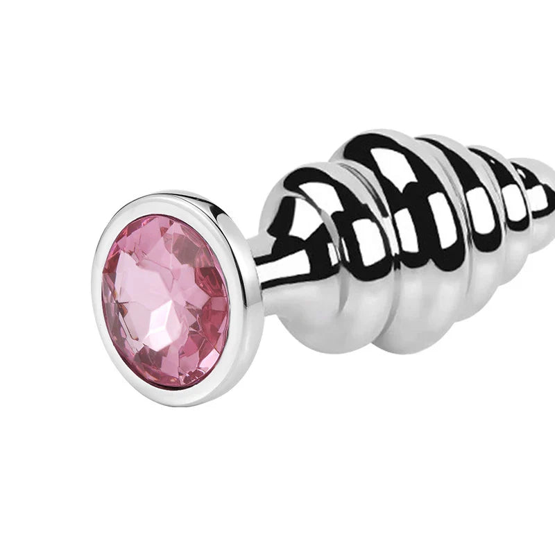 Stainless Steel Jewel Ribbed Butt Plug