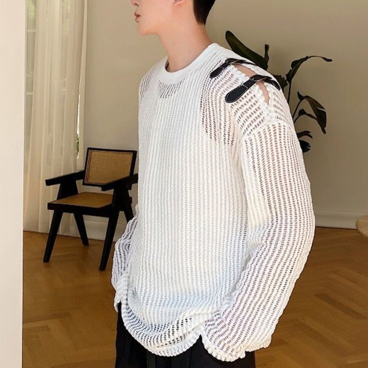 Versatile See-Through Knitted Long Sleeve Top