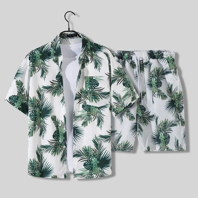 Hawaiian Floral Short Sleeve Shirt + Shorts (2 Piece Outfit)
