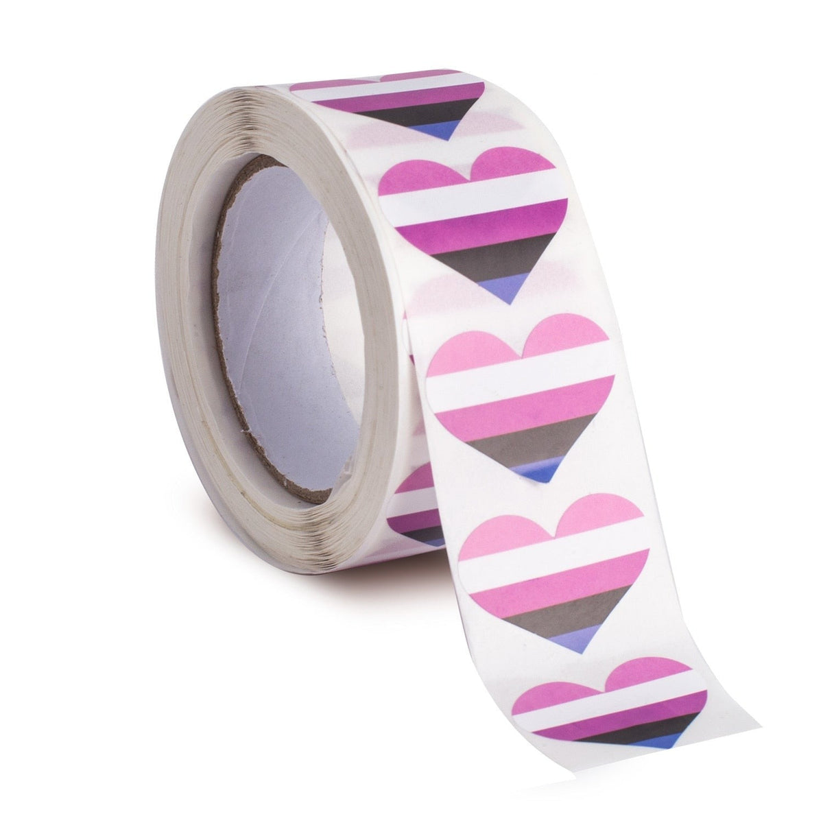 500 Genderfluid Pride Heart Stickers On A Roll