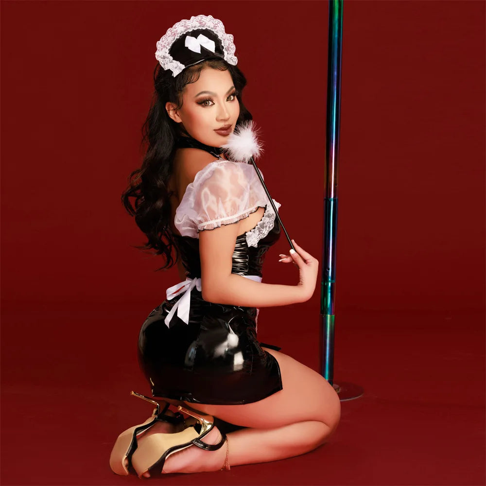 PU Leather Sexy Maid Dress Costume