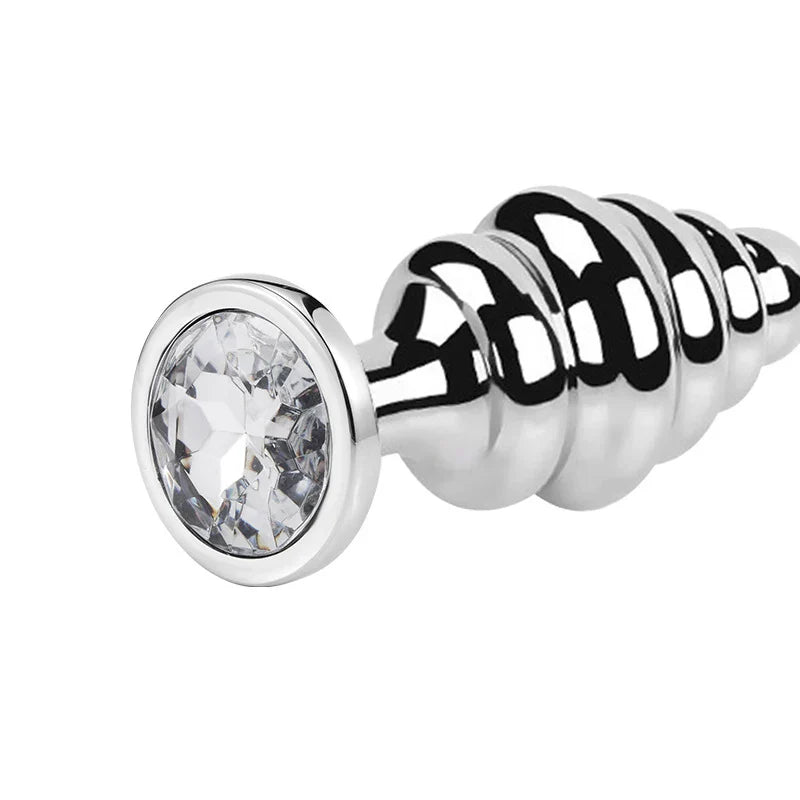 Stainless Steel Jewel Ribbed Butt Plug