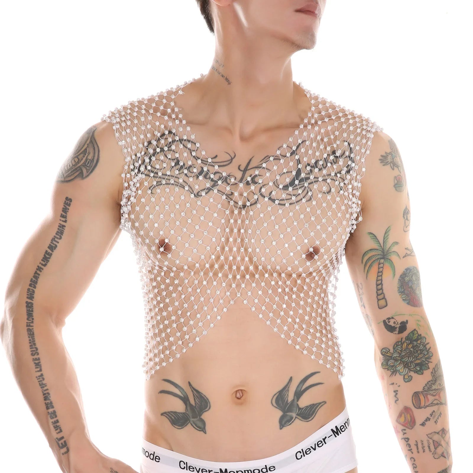 Glitter Midriff Rhinestone Fishnet Vest