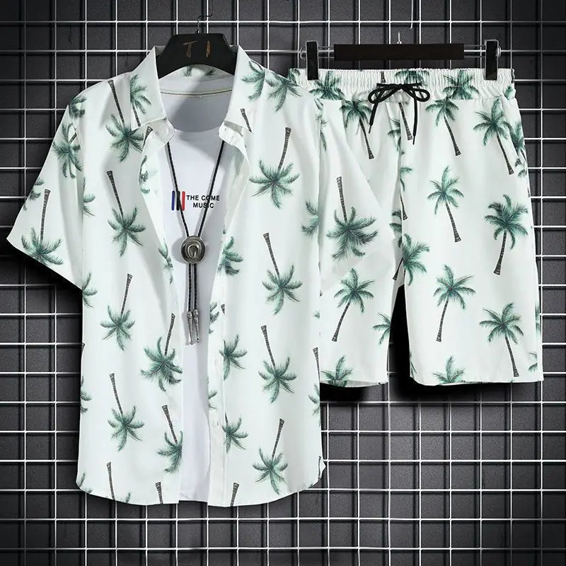 Hawaiian Floral Short Sleeve Shirt + Shorts (2 Piece Outfit)