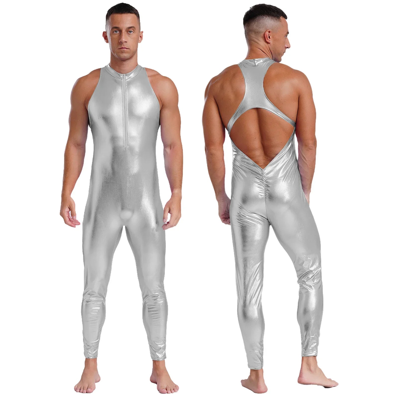 Power Pose Metallic Disco Men's Bodysuit