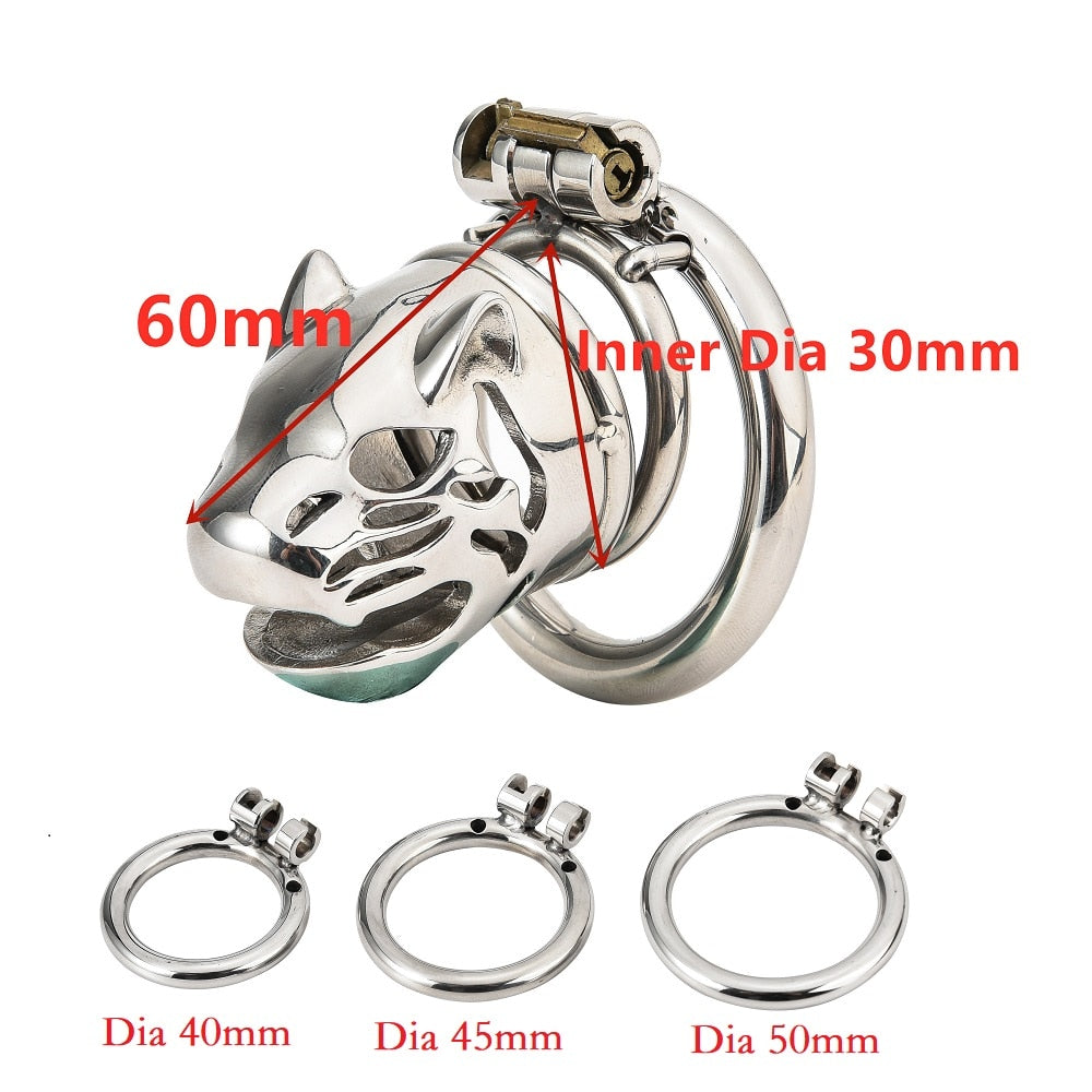 Stainless Steel Caged Lion Chastity Lock With Key