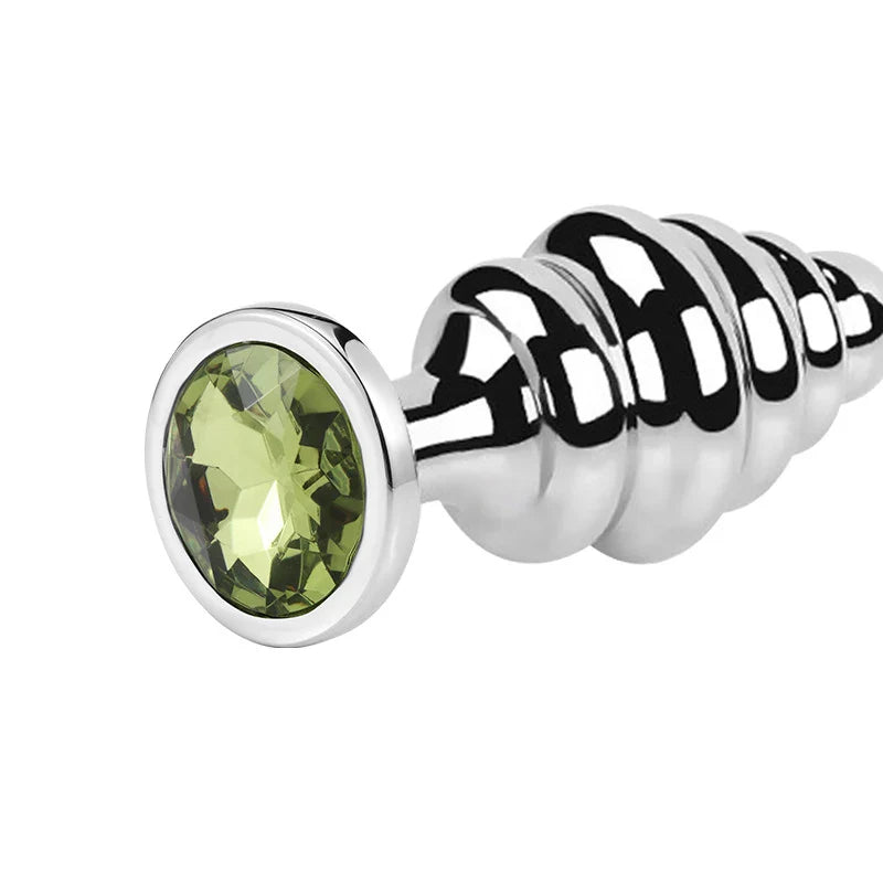 Stainless Steel Jewel Ribbed Butt Plug