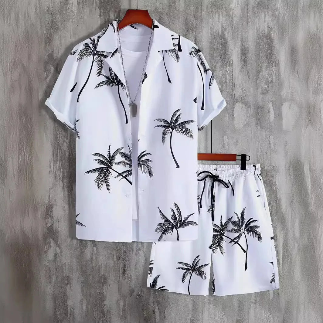 Hawaiian Floral Short Sleeve Shirt + Shorts (2 Piece Outfit)