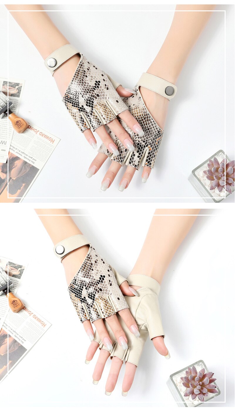 Womens Snakeskin Fingerless Leather Gloves