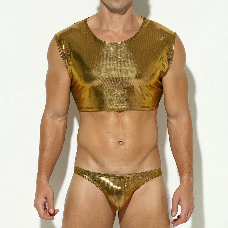 Shimmering Stage Star Sleeveless Crop Top & Briefs (2-Piece Set)