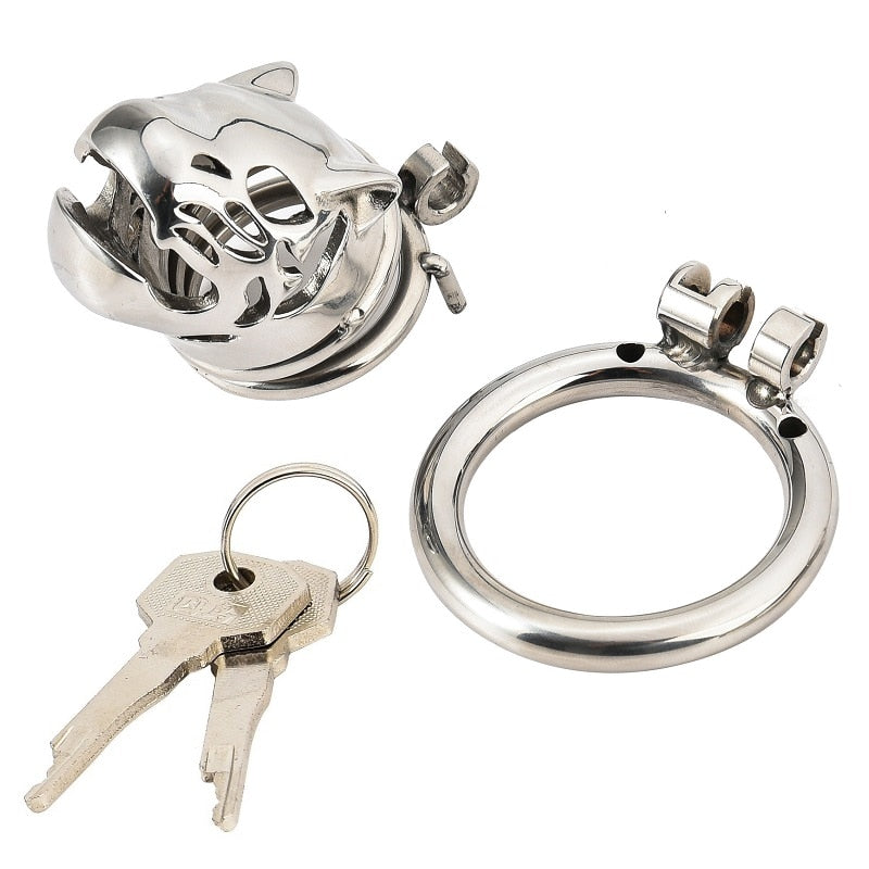 Stainless Steel Caged Lion Chastity Lock With Key