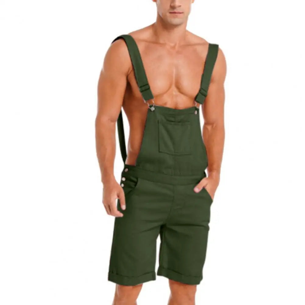 Leisurely All-in-One: Men's Solid Color Dungarees