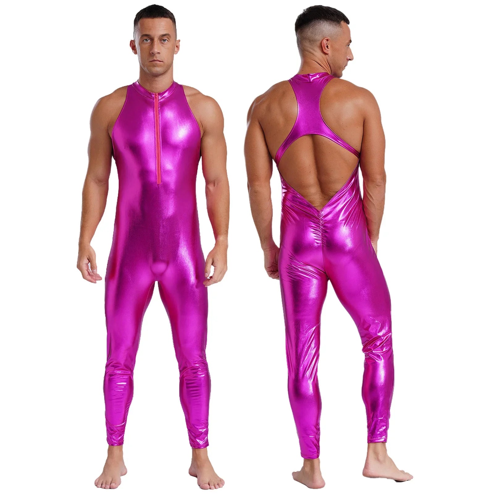 Power Pose Metallic Disco Men's Bodysuit