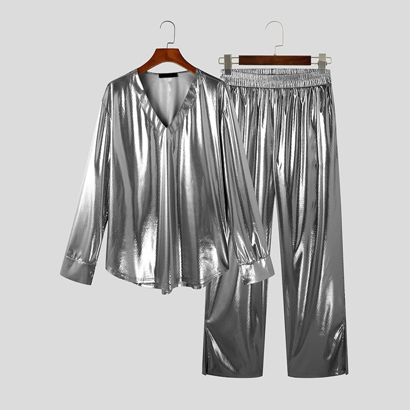 Shiny Streetwear Set (Long Sleeve T-Shirt + Pants)