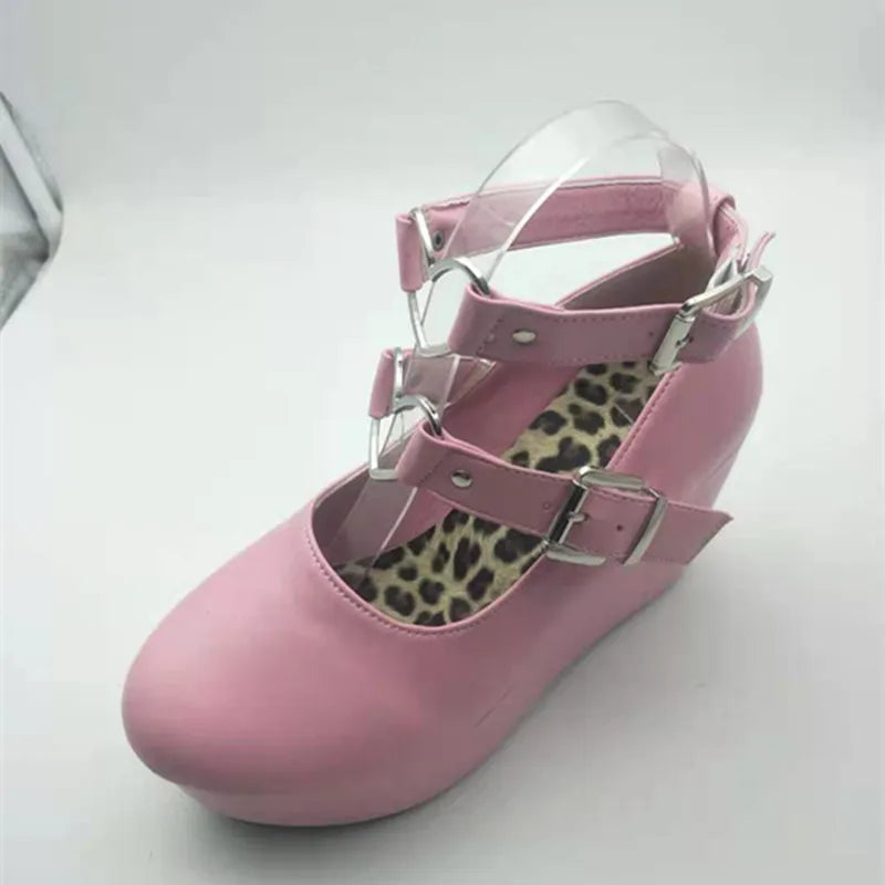 Pink Love Buckle Platform Pumps