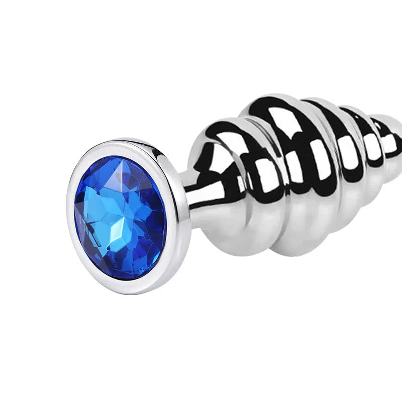 Stainless Steel Jewel Ribbed Butt Plug