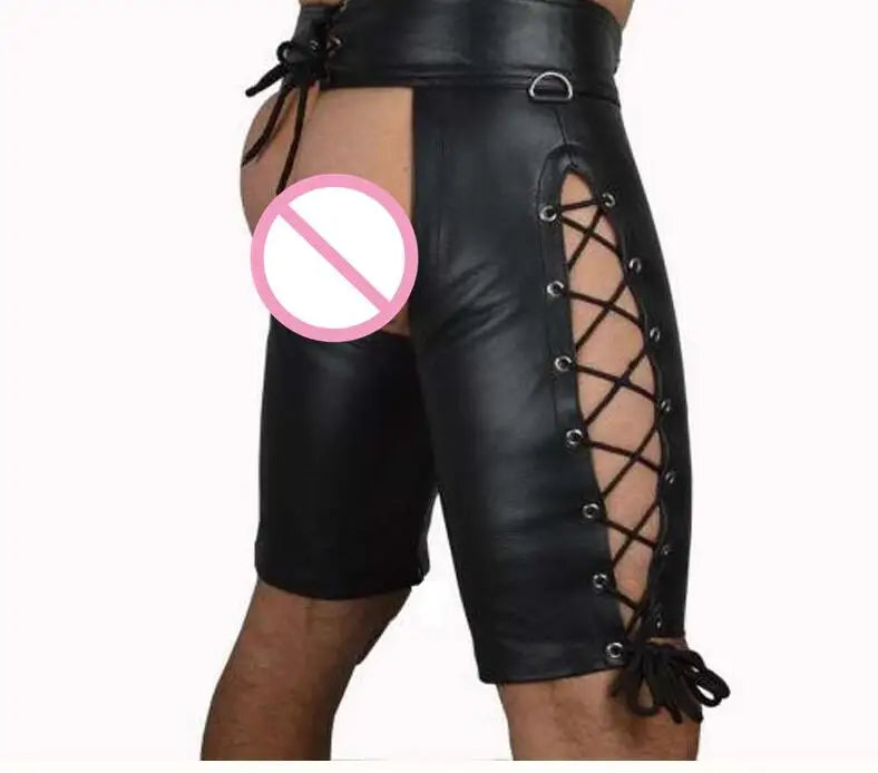 Tight Backless PU Leather Shorts for Men