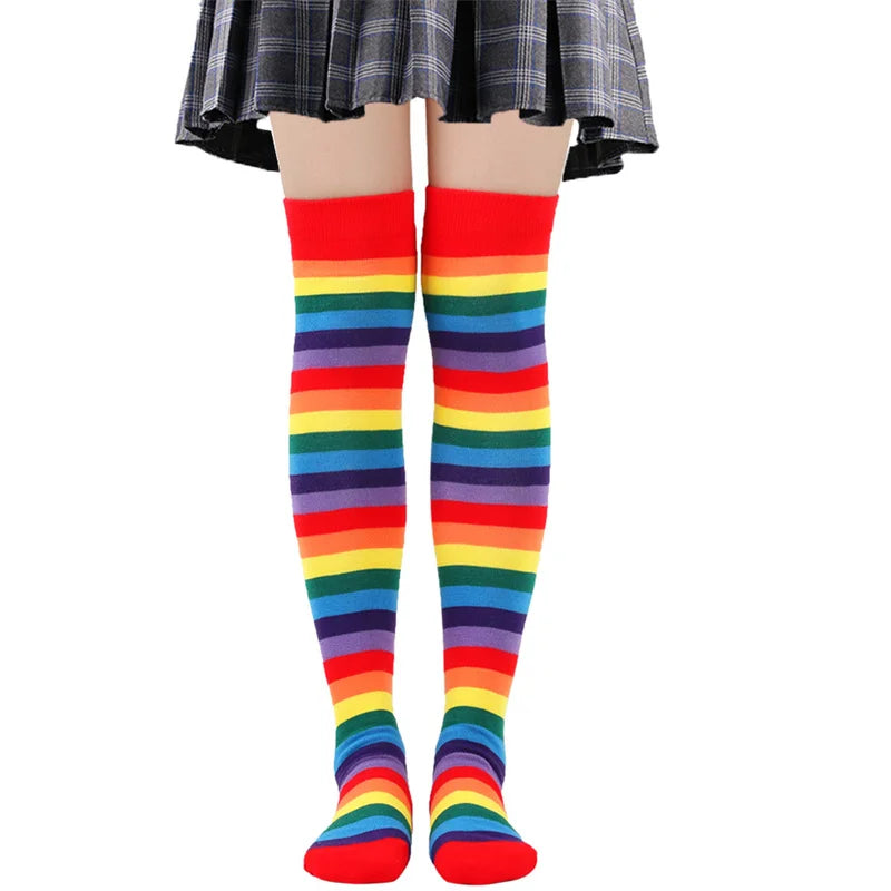 Colorful Rainbow Thigh-High Striped Socks