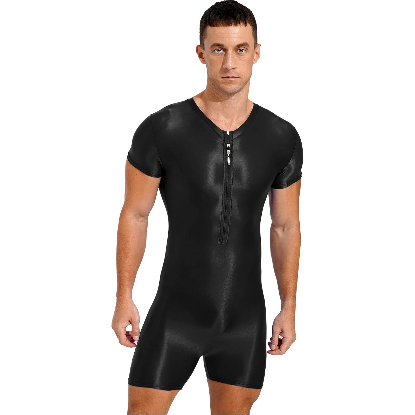 Neon Bold Glossy Zipper Men's Bodysuit