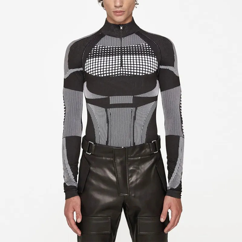 B&W Elastic Round Neck Long Sleeve Top