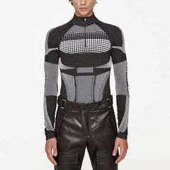 B&W Elastic Round Neck Long Sleeve Top