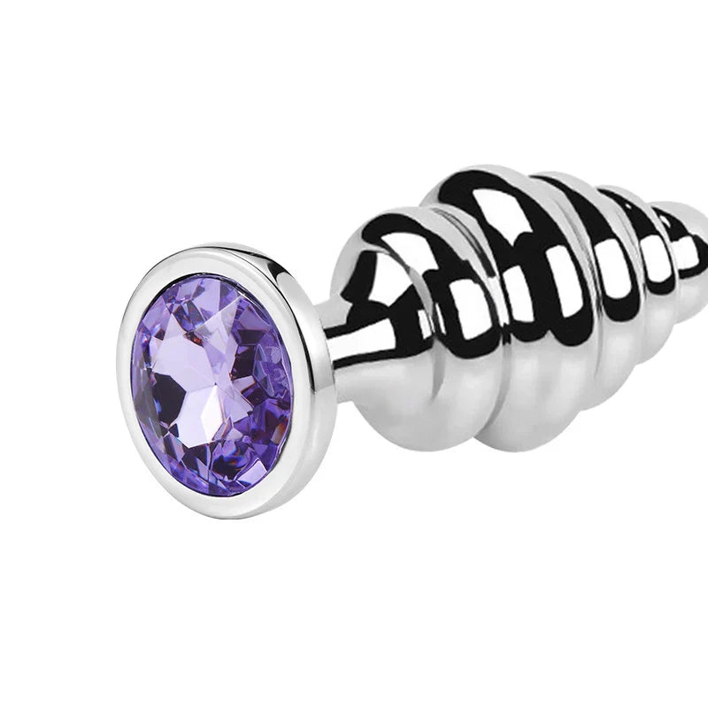 Stainless Steel Jewel Ribbed Butt Plug