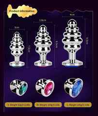 Stainless Steel Jewel Ribbed Butt Plug