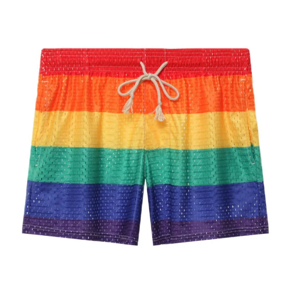 Rainbow Striped Hooded Tank Top Shorts Two-Piece Set