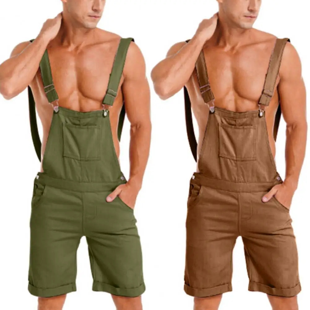 Leisurely All-in-One: Men's Solid Color Dungarees