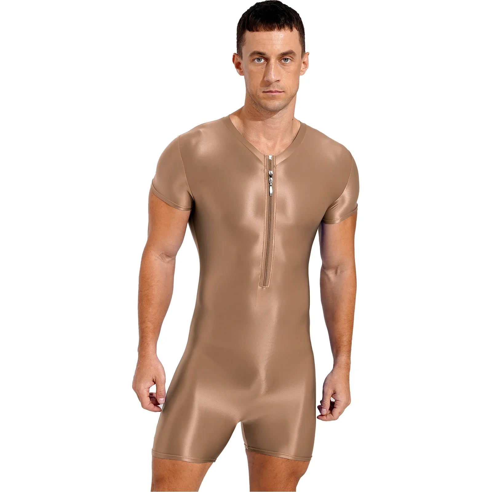 Neon Bold Glossy Zipper Men's Bodysuit