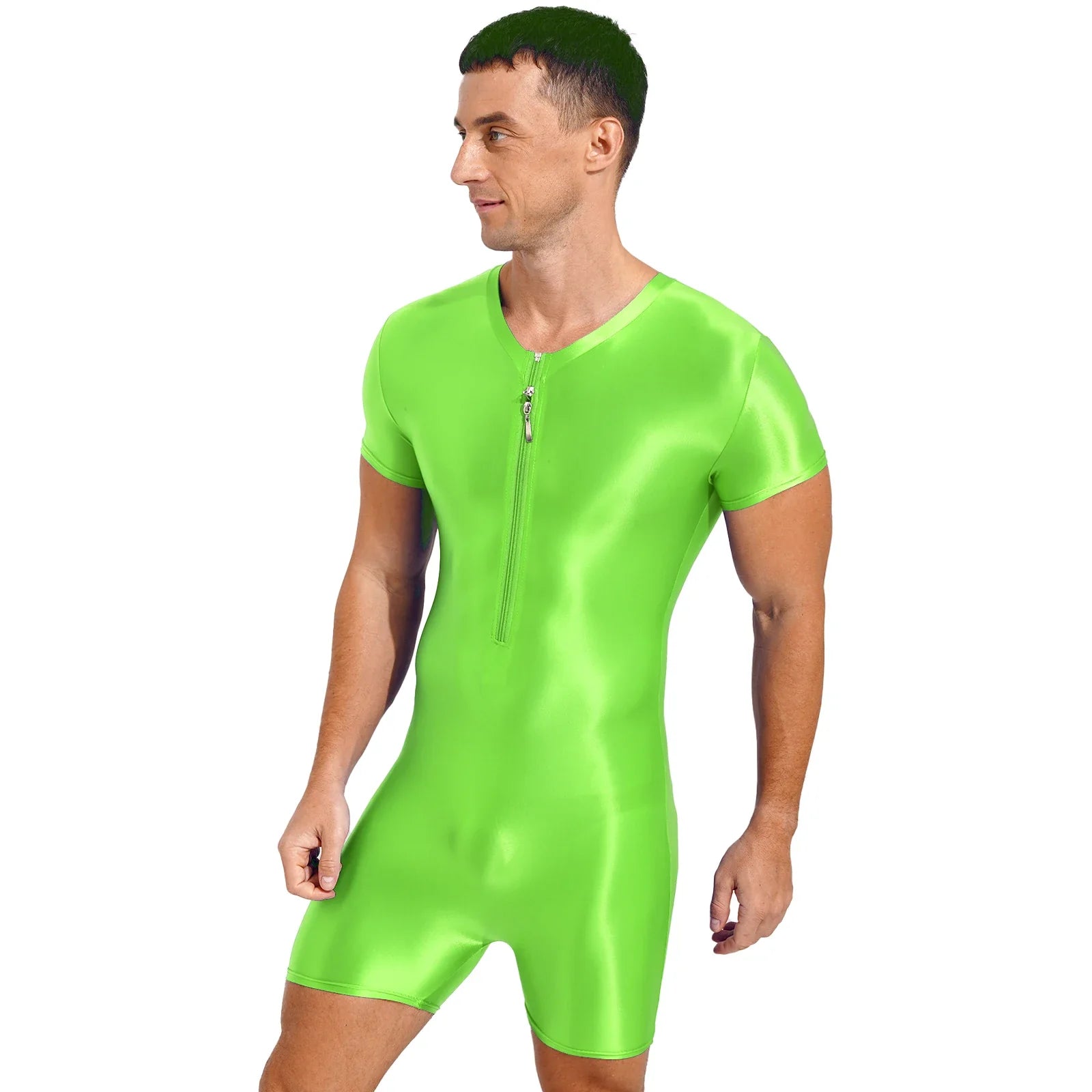 Neon Bold Glossy Zipper Men's Bodysuit
