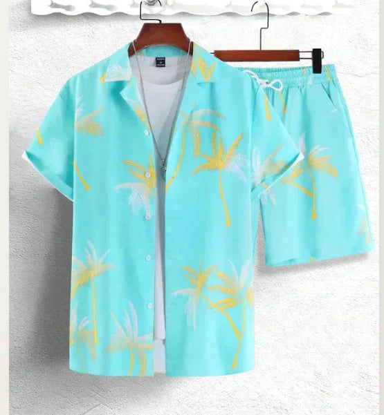 Hawaiian Floral Short Sleeve Shirt + Shorts (2 Piece Outfit)