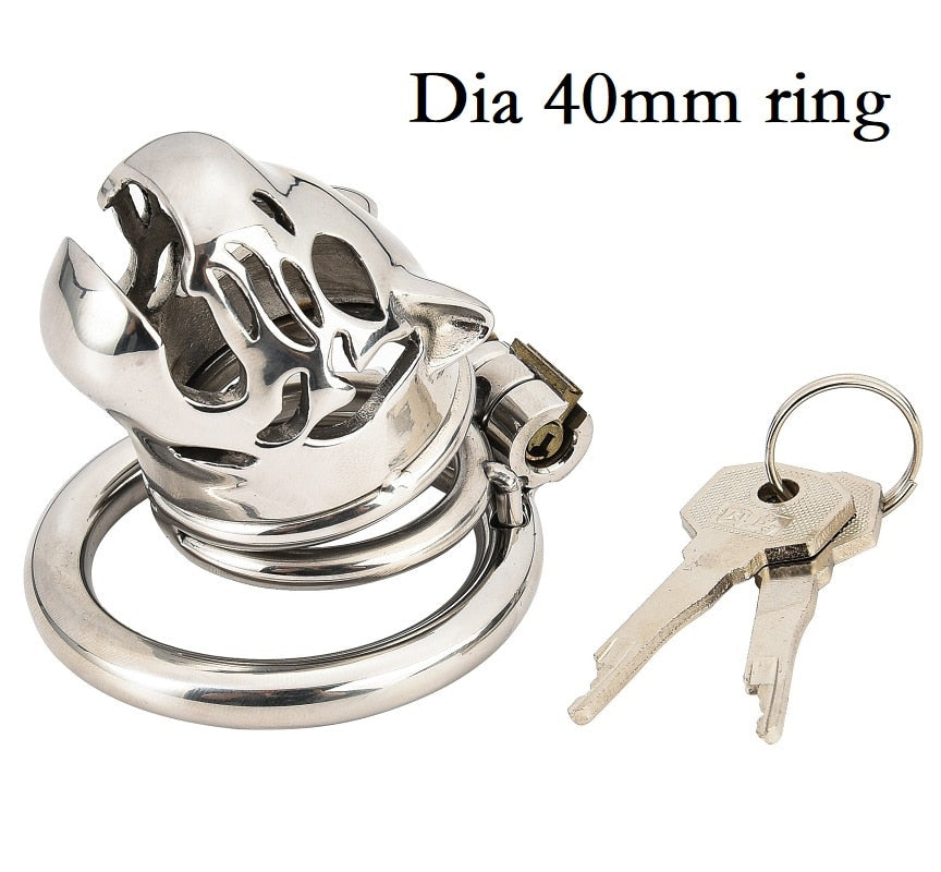 Stainless Steel Caged Lion Chastity Lock With Key