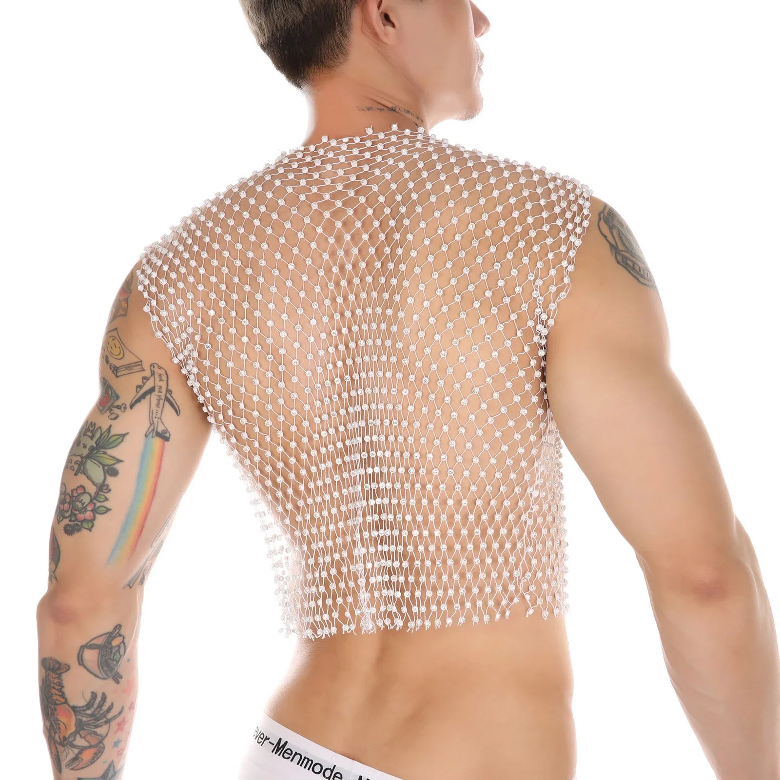 Glitter Midriff Rhinestone Fishnet Vest