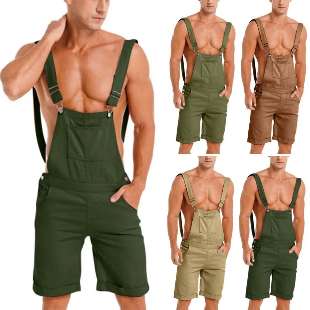 Leisurely All-in-One: Men's Solid Color Dungarees