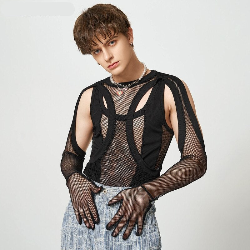 Sexy Mesh Gloved Bodysuit