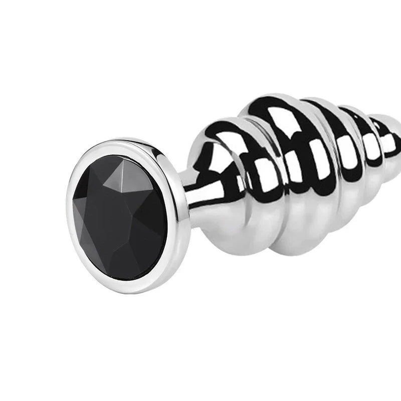 Stainless Steel Jewel Ribbed Butt Plug