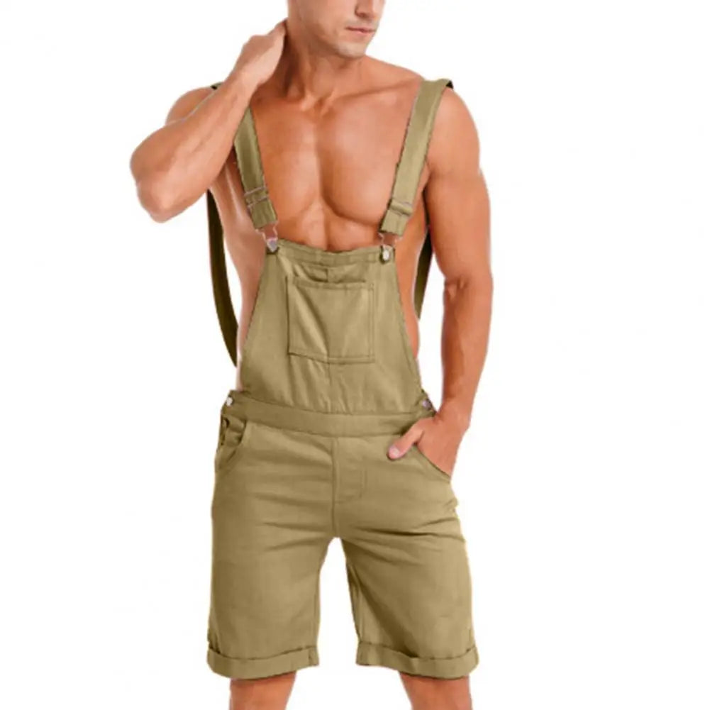 Leisurely All-in-One: Men's Solid Color Dungarees