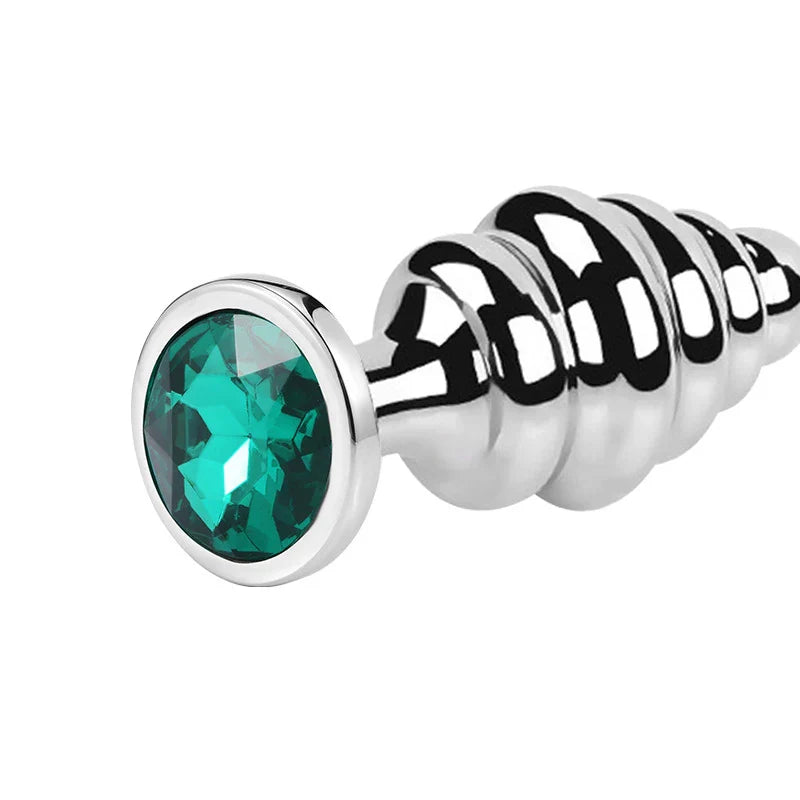 Stainless Steel Jewel Ribbed Butt Plug