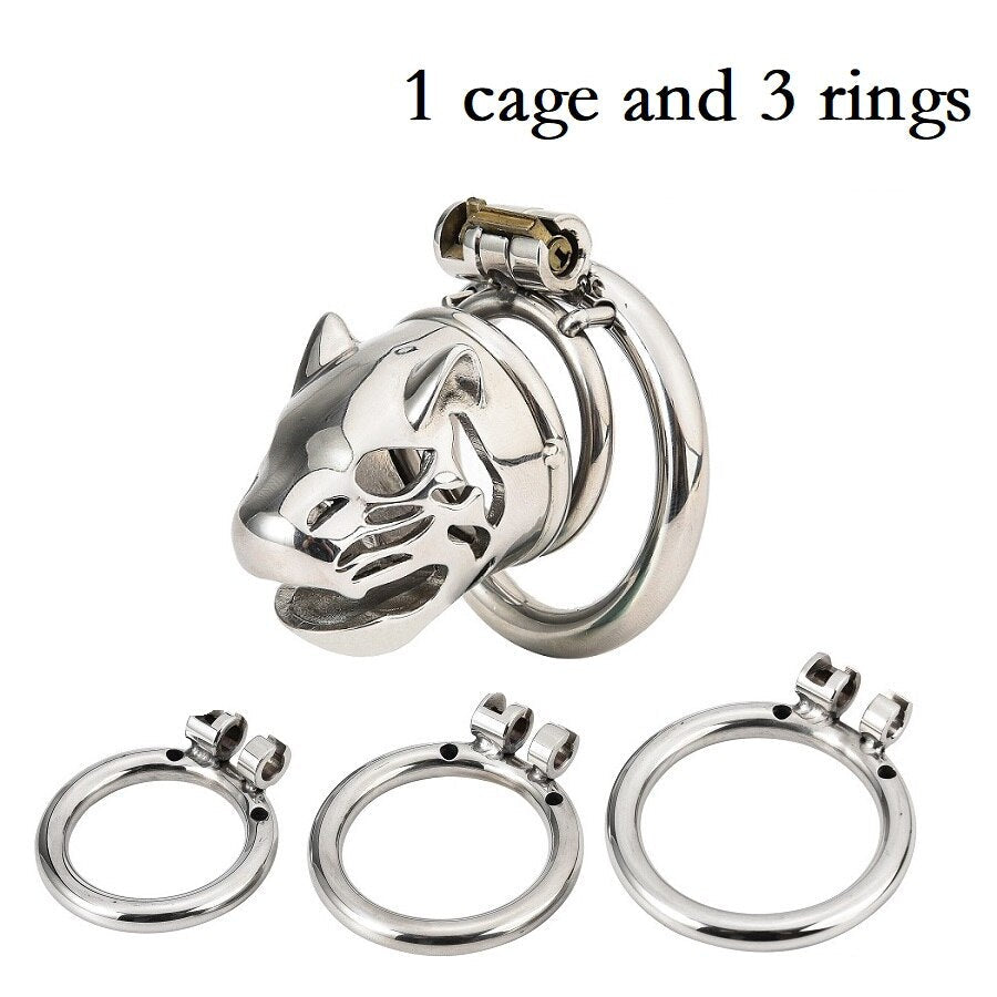 Stainless Steel Caged Lion Chastity Lock With Key