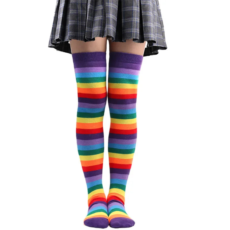 Colorful Rainbow Thigh-High Striped Socks