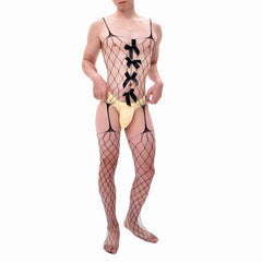 Bow-Tie Fantasy Fishnet Male Body Stocking